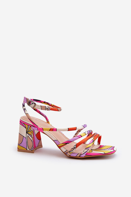 Wzorzyste Sandały Na Słupku Fioletowe Jenglla