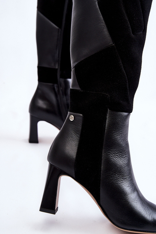 Damskie Skórzane Kozaki Do Kolan Maciejka 05784-01 Czarne