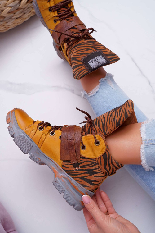 Botki Damskie Skórzane Trzewiki Maciejka Żółte 04218