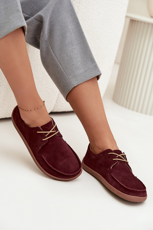 Półbuty Damskie Typu Barefoot Z Naturalnego Zamszu Zazoo 327 Bordowe