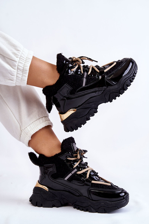 Damskie Ocieplane Buty Sportowe Trapery Czarne Edora