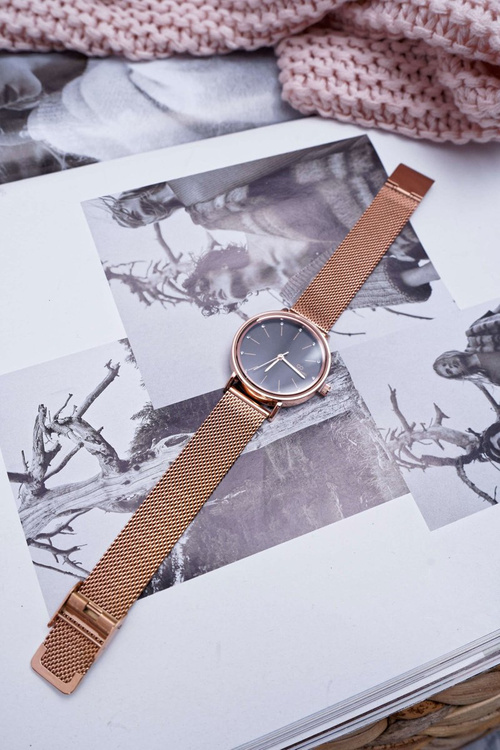 Damski Zegarek Giorgio & Dario Mesh Różowe Złoto Czarna Tarcza Oreno