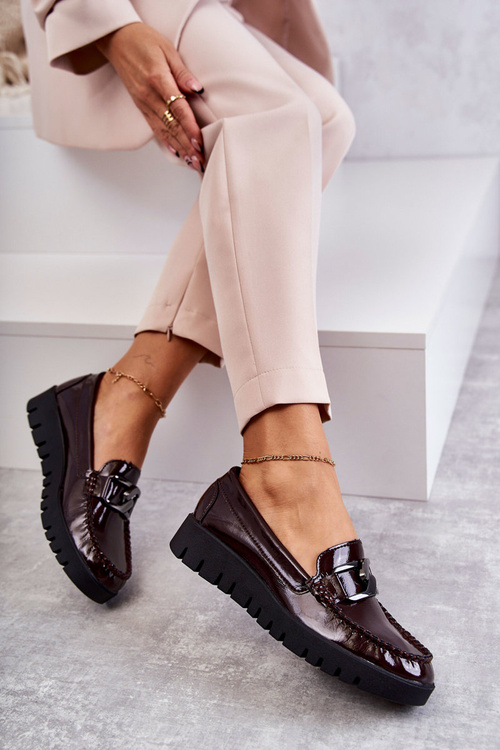 Lakierowane Półbuty Loafery Na Platformie Bordowe Kjersti