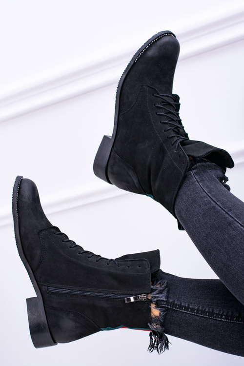 Skórzane Czarne Damskie Botki The Island