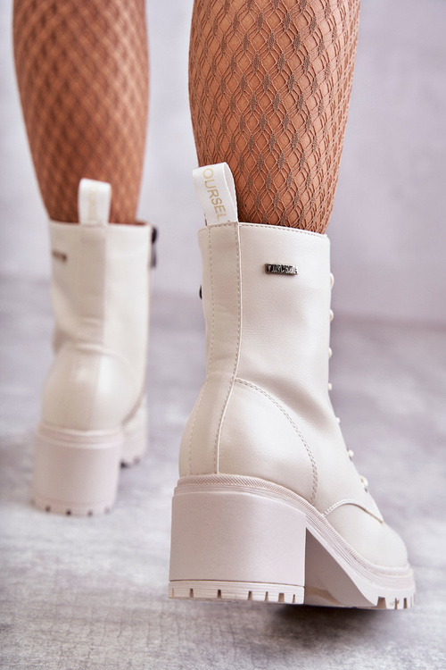 Damskie Ocieplane Botki Na Obcasie Jasny Beż Grethe