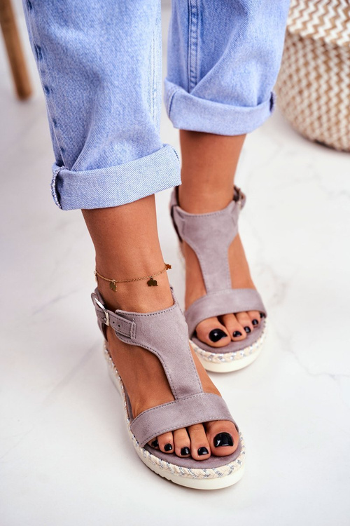 Sandały Damskie Na Koturnie Szare Rosa