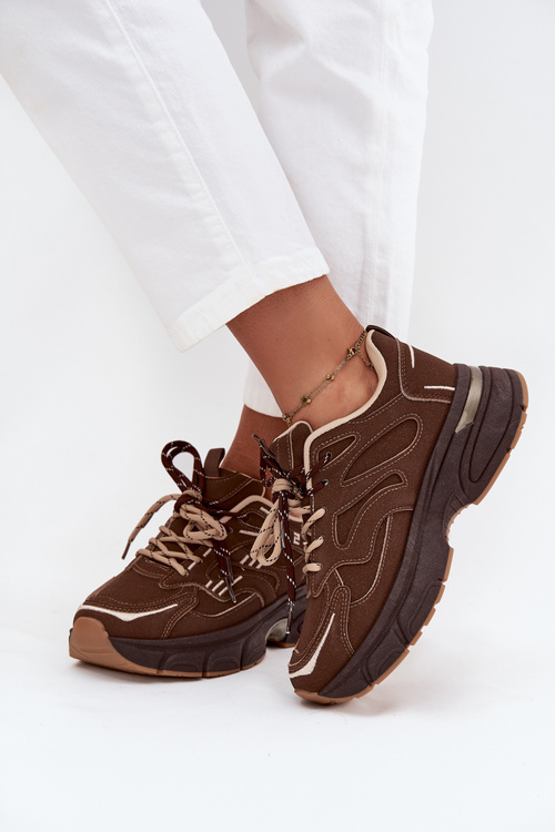 Buty Sportowe Sneakersy Damskie Z Podwójnym Sznurowaniem Czekoladowe Annelie