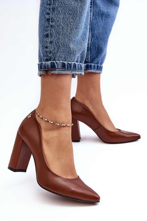 Skórzane Czółenka Na Słupku Laura Messi 2624/237 Brązowe