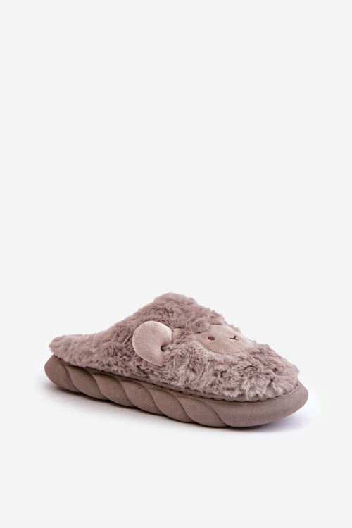 Futrzane Kapcie Damskie Z Motywem Owcy Ciemnobeżowe Phaeia