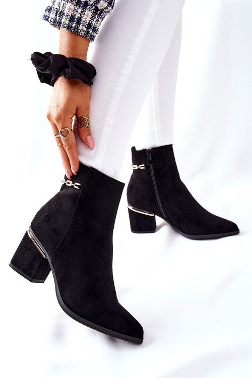 Damskie Zamszowe Botki Na Słupku Czarne One Step