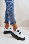 Buty Sportowe Damskie Na Platformie Skóra Naturalna Białe 41470 Vinceza