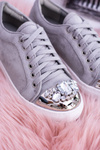 Lu Boo Szare Trampki z Błyszczącymi Kryształami