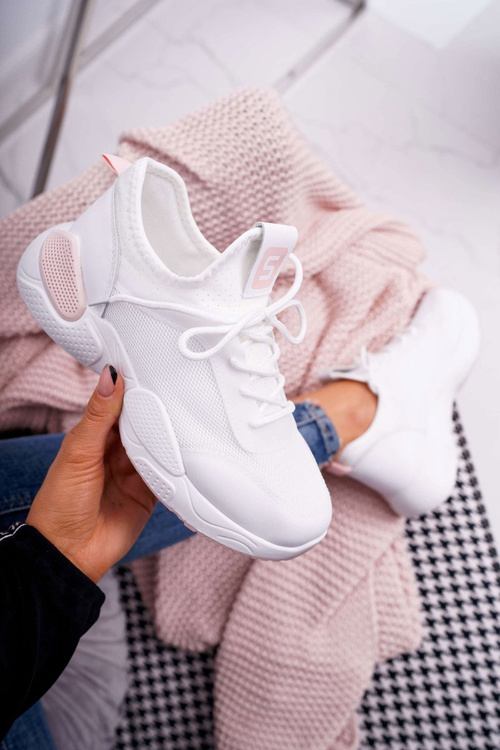 Sportowe Damskie Buty Brokat Białe Micron