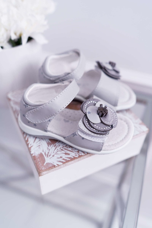 Dziecięce Sandały Na Rzepy Dla Dziewczynki Szare Flamenko