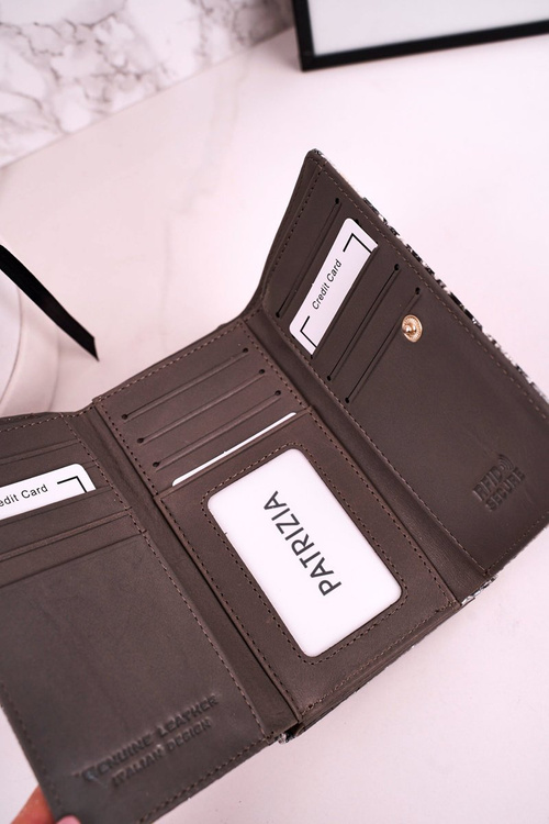 Średni Skórzany Portfel Damski PATRIZIA Lakierowany Szary