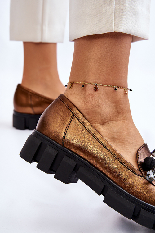 Damskie Mokasyny Na Platformie Laura Messi 2392 Ciemnozłote