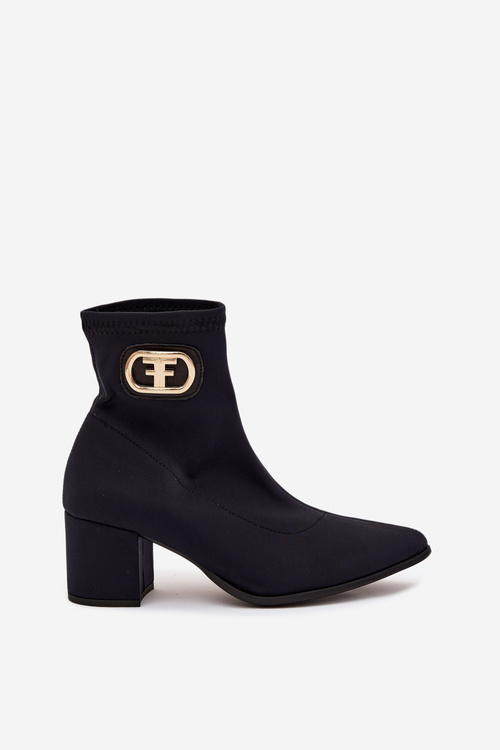 Botki Damskie Na Słupku Ze Złotym Detalem Zazoo 3128 Czarne