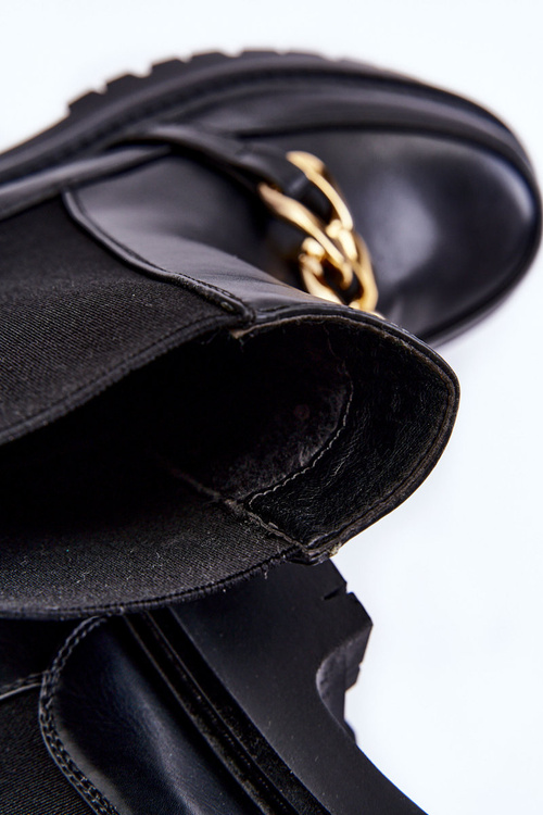 Damskie Ocieplane Botki Z Ozdobą Na Przodzie Czarne Tilda