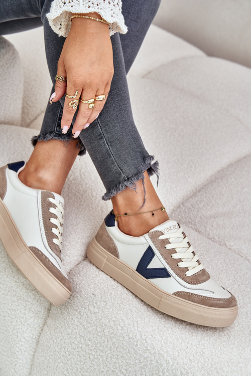 Skórzane Sneakersy Damskie Vinceza 7923 Beżowe