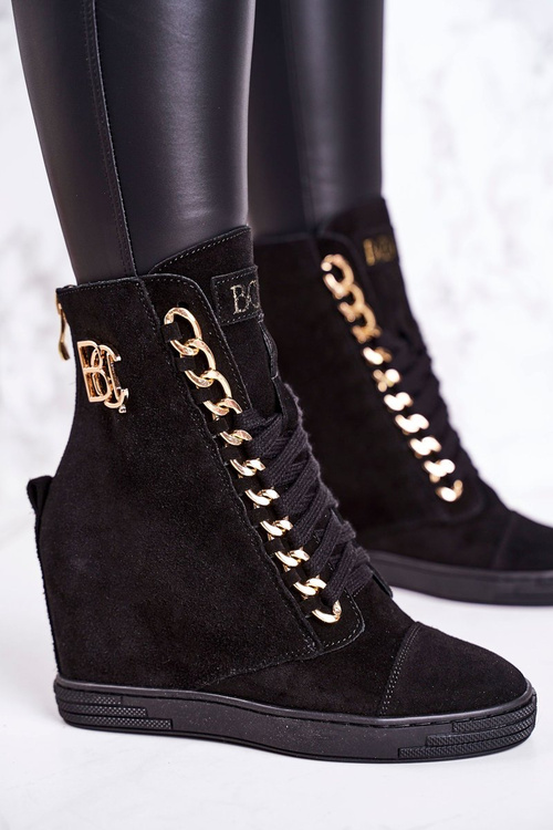 Damskie Zamszowe Sneakersy BOOCI 2222/066/z Złoty Łańcuch Czarne