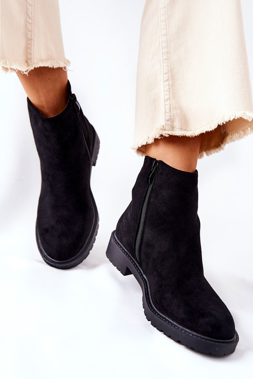 Botki Sztyblety Na Płaskim Obcasie Czarne Laurette