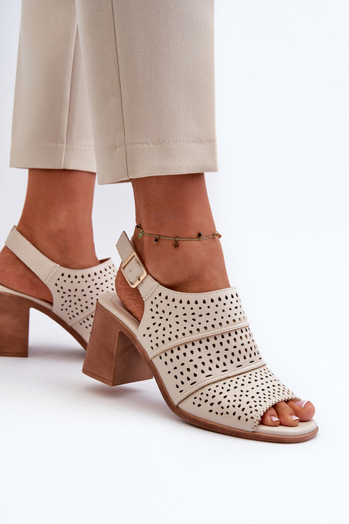 Ażurowe Sandały Na Słupku Sergio Leone SK565 Jasnobeżowe