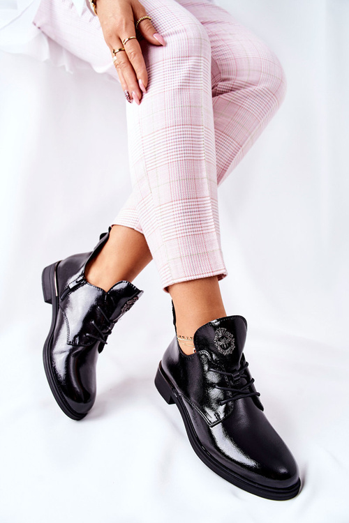 Lakierowane Półbuty Sergio Leone Ocieplane PB262 Czarne