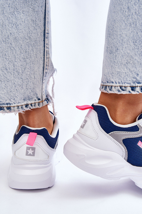 Damskie Lekkie Sportowe Buty Big Star LL274376 Biało-Granatowe