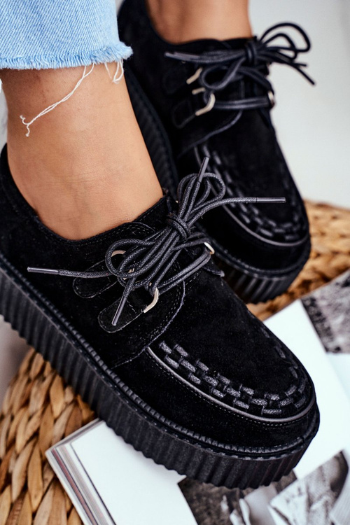 Czarne Zamszowe Creepersy na Platformie Gocain