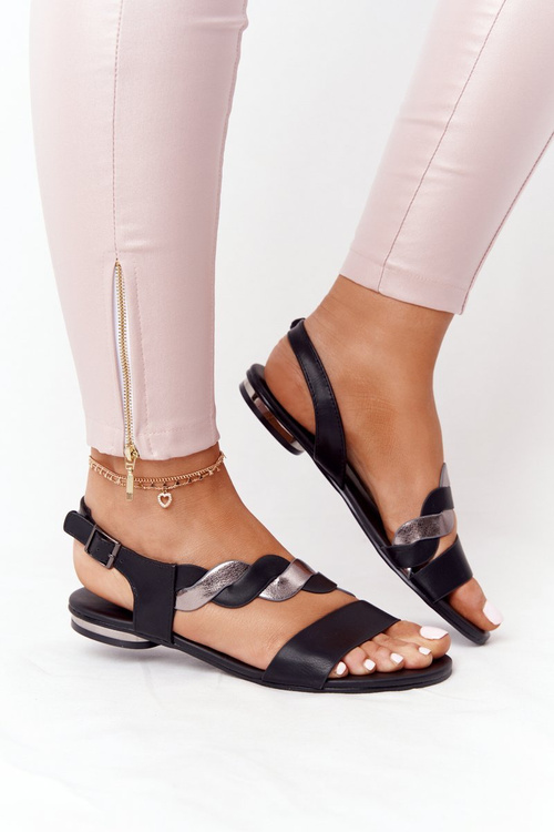 Skórzane Sandały Vinceza 21-17117 Czarno-Srebrne
