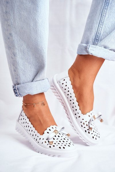 Mokasyny Damskie Skórzane Ażurowe LR71515 Białe Murrieta