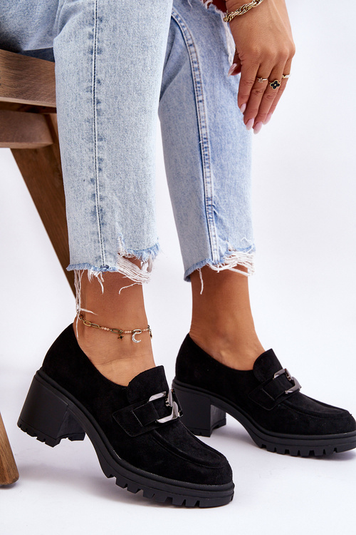 Zamszowe Półbuty Na Masywnym Obcasie Czarne Finley