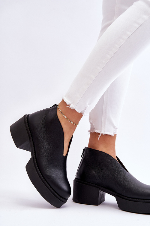 Skórzane Botki Na Masywnym Obcasie Nicole 2795/056 Czarne