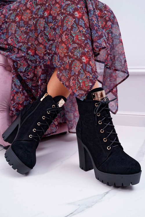 Damskie Wysokie Botki Czarne Zamszowe Grunge Midow