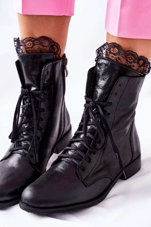 Botki Damskie Skórzane Ocieplane Nicole Czarne 2193