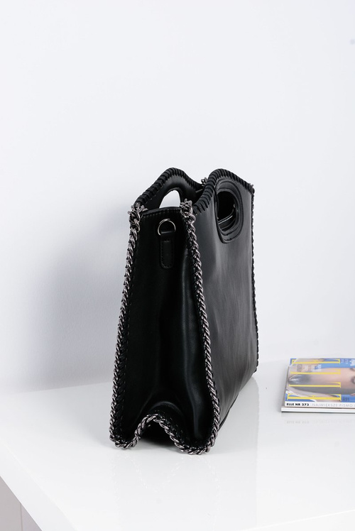 Damska Czarna Duża Torba Kuferek Łańcuch