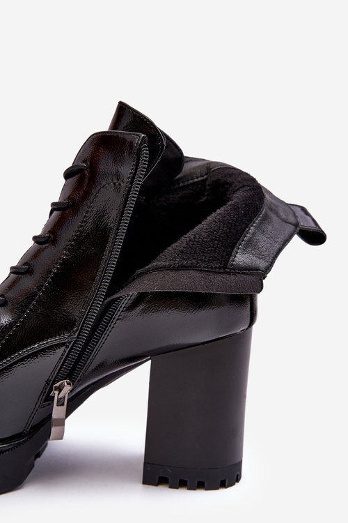 Botki Lakierowane Na Słupku Ocieplane Czarne D&A MR870-54
