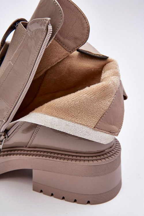 Lakierowane Botki Damskie Z Ozdobą Beżowe S.Barski MR870-53