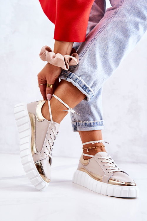 Damskie Półbuty Na Platformie Beżowo-Złote Noriso