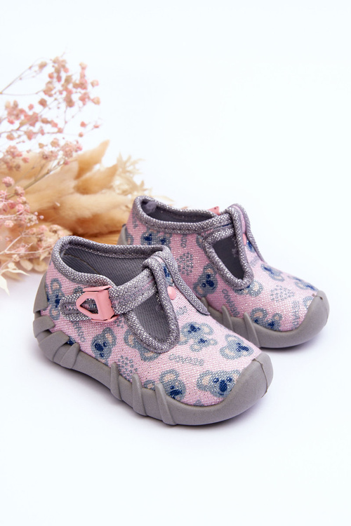 Buty Papcie Błyszczące Befado 110P474 Szaro-Różowe