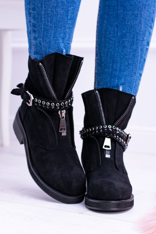 Lu Boo Czarne Damskie Botki Suwak Cekiny Rafell