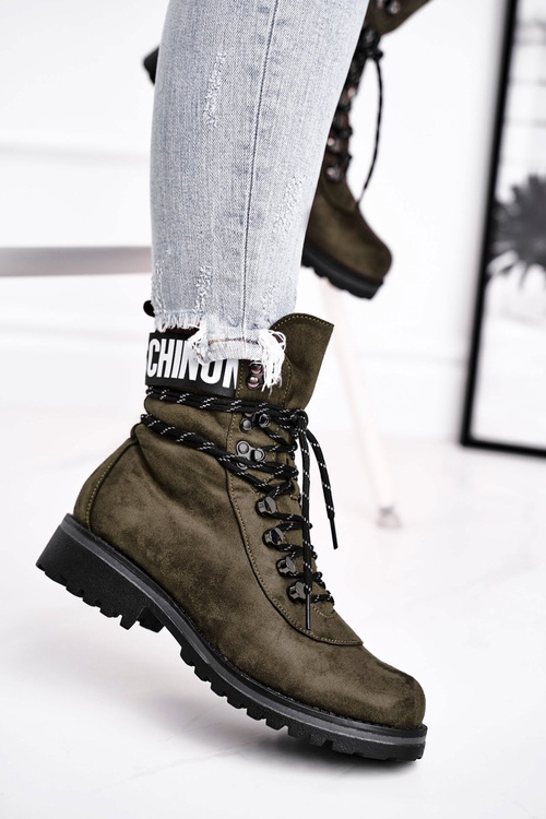 Botki Damskie Płaski Obcas Na Suwak Zielone Popsi