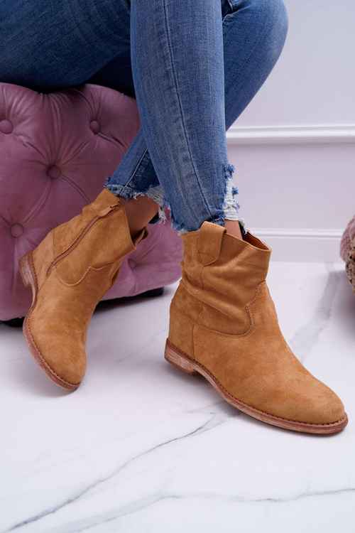 Damskie Botki Saszki Na Koturnie Camel Ellen