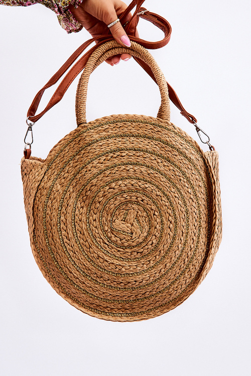 Okrągła Torebka Listonoszka Z Błyszczącą Nicią Beżowa