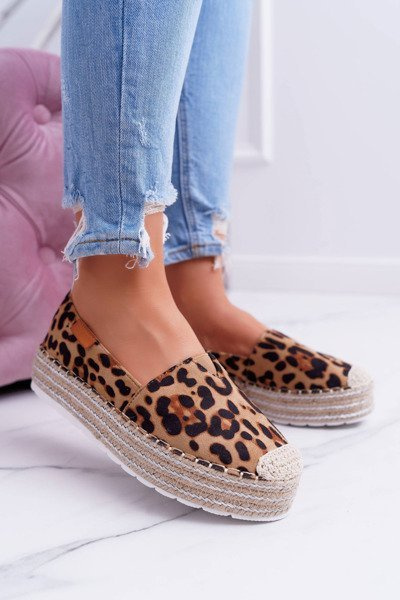Brązowe Wsuwane Zamszowe Espadryle Leopard Mariako