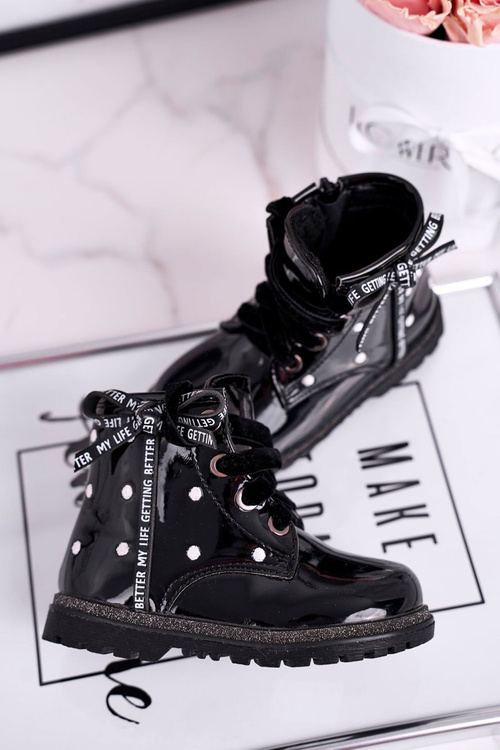 Dziecięce botki lakierowane ocieplane czarne Essie