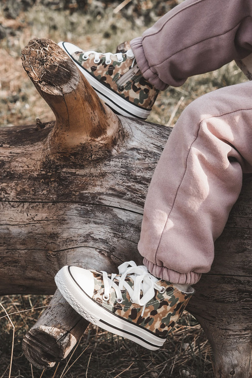 Dziecięce Wysokie Trampki Na Suwak Beżowo-Zielone Filemon