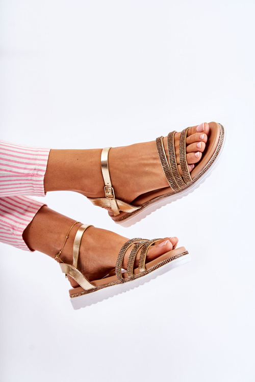 Damskie Sandały Z Cyrkoniami Złote Sorrita