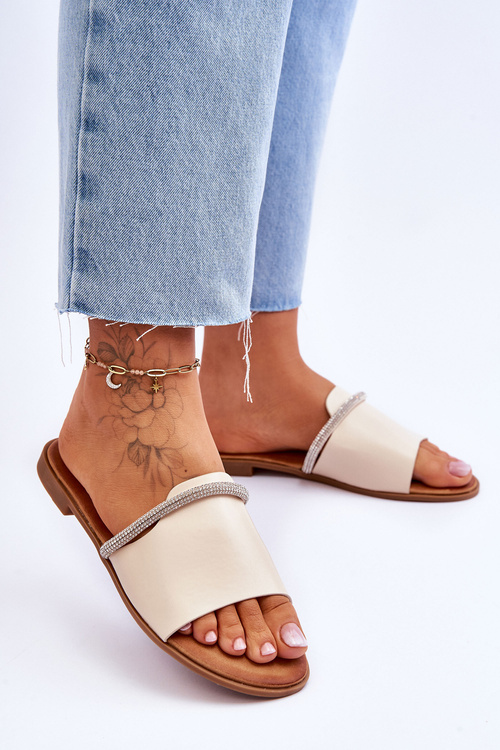 Eleganckie Klapki Na Płaskim Obcasie Beżowe Termen