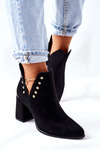 Damskie Zamszowe Botki Z Wycięciami Lewski Czarne 3075